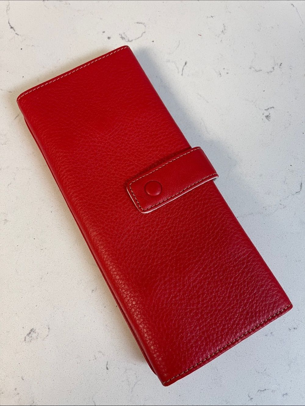Levenger Red Leather Folded Travel Snap Trifold Jewelry Roll Case - Tech Case